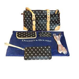 4 Piece Dooney & Bourke Black / Beige Signature Monogram Satchel Accessories